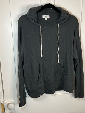 aerie Charcoal Waffle-Knit Hooded Sweatshirt with Drawstrings